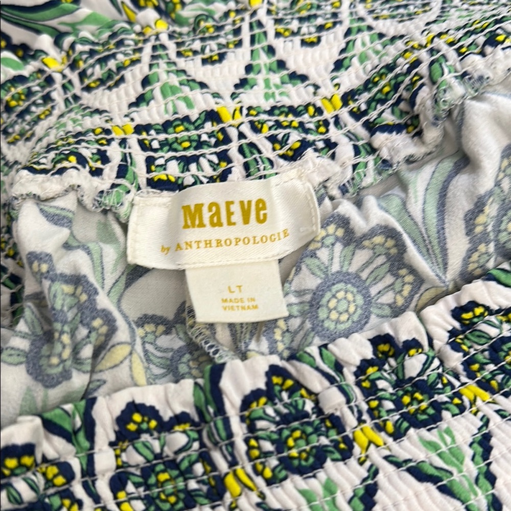 Anthropologie Saria Green Blue Yellow Floral Patterned Wide Leg Pants Size LT - Picture 5 of 5